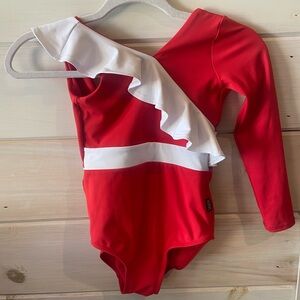 Tiger Friday Red and White Ruffled One-Shoulder Leotard (Never worn)